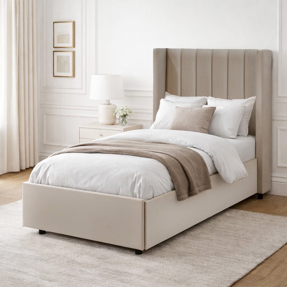 سرير خشبي بتنجيد مخملي فاخر 90×190 سم