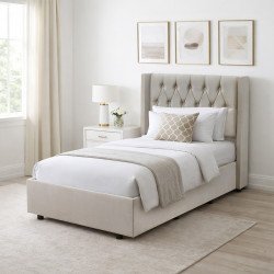 سرير خشبي بتنجيد مخملي فاخر 120×200 سم