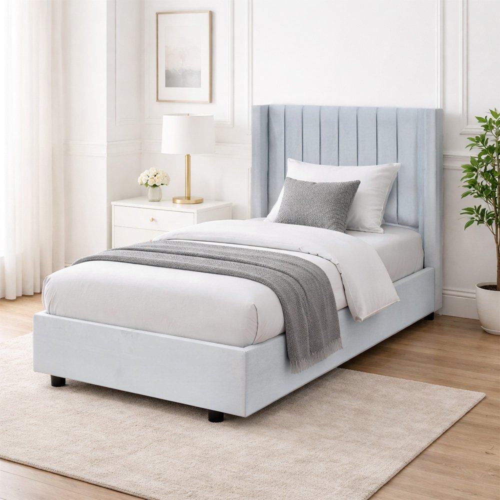 سرير خشبي بتنجيد مخملي فاخر 120×200 سم