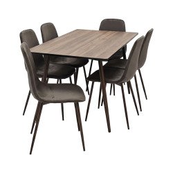 طاولة طعام خشب وأرجل معدنية 6 كراسي بني