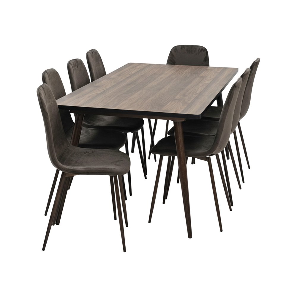 طاولة طعام خشب وأرجل معدنية 8 كراسي بني