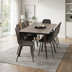 طاولة طعام خشب وأرجل معدنية 8 كراسي بني