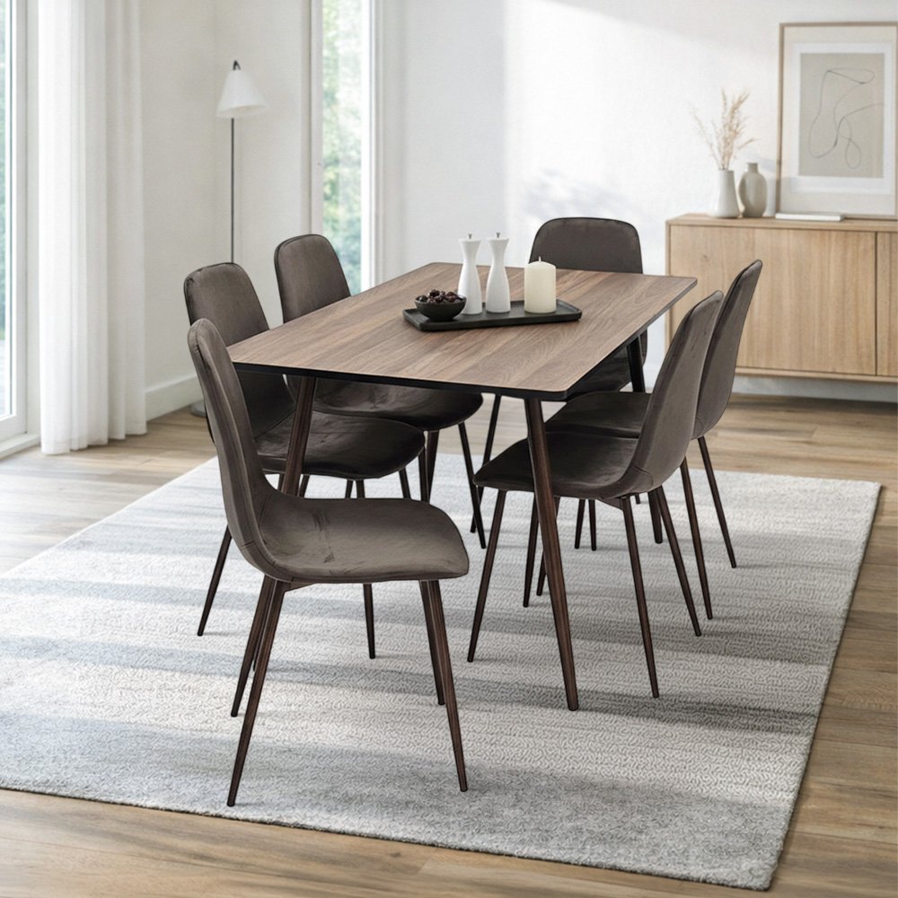 طاولة طعام خشب وأرجل معدنية 6 كراسي بني