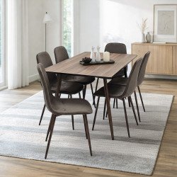 طاولة طعام خشب وأرجل معدنية 6 كراسي بني