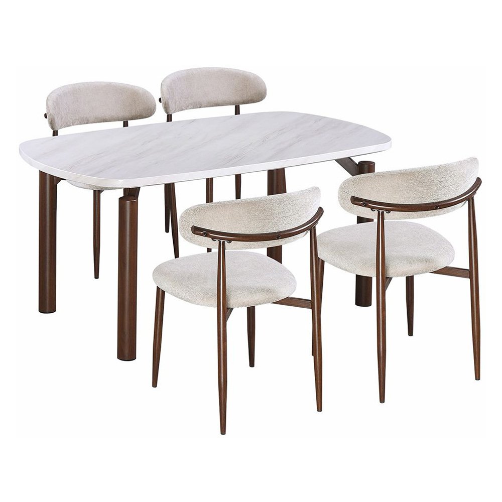 طاولة طعام رخام مودرن 4 كراسي بأرجل معدنية بيج