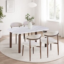 طاولة طعام رخام مودرن 4 كراسي بأرجل معدنية بيج