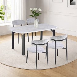 طاولة طعام رخام مودرن 4 كراسي بأرجل معدنية رمادي