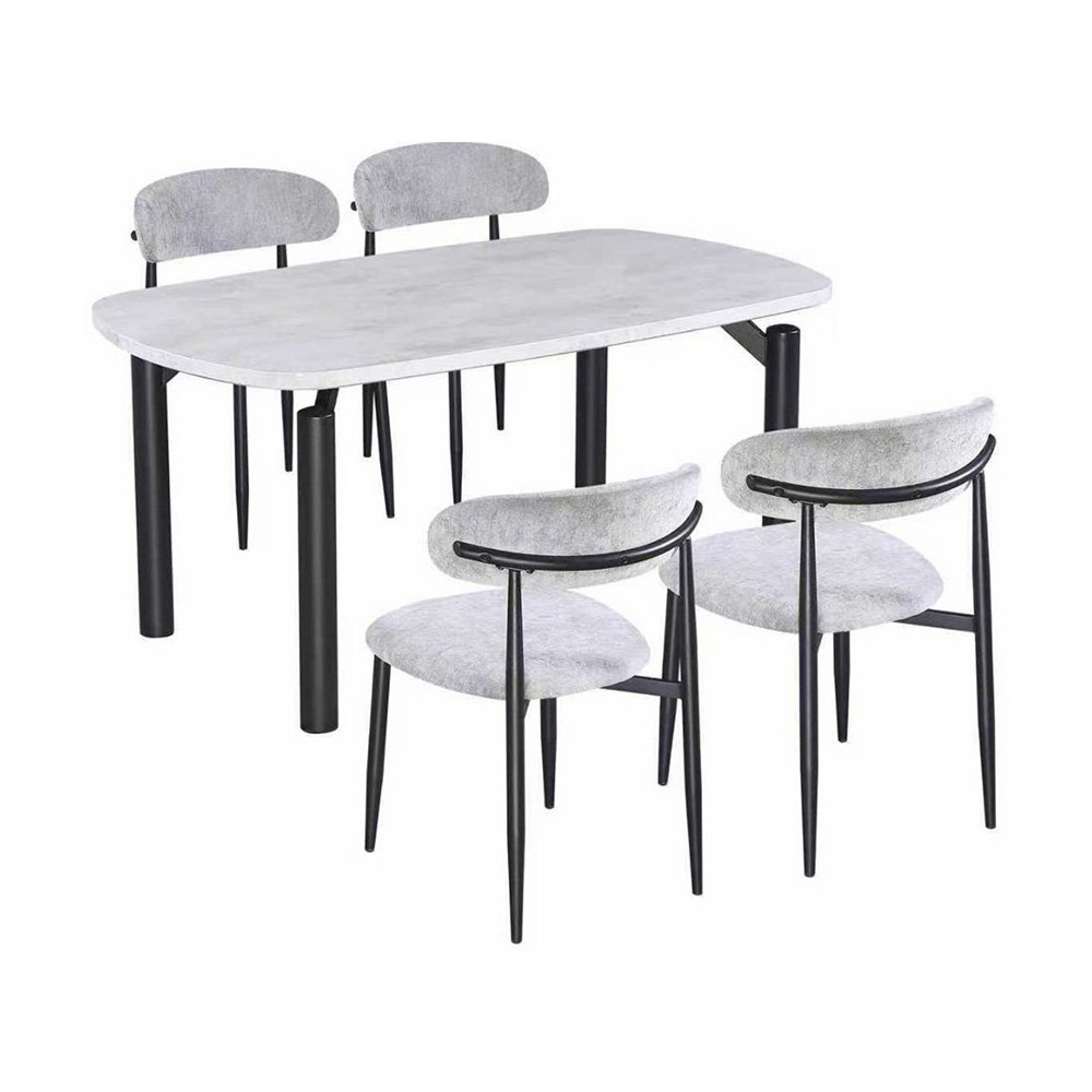 طاولة طعام رخام مودرن 4 كراسي بأرجل معدنية رمادي