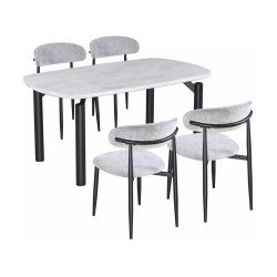 طاولة طعام رخام مودرن 4 كراسي بأرجل معدنية رمادي