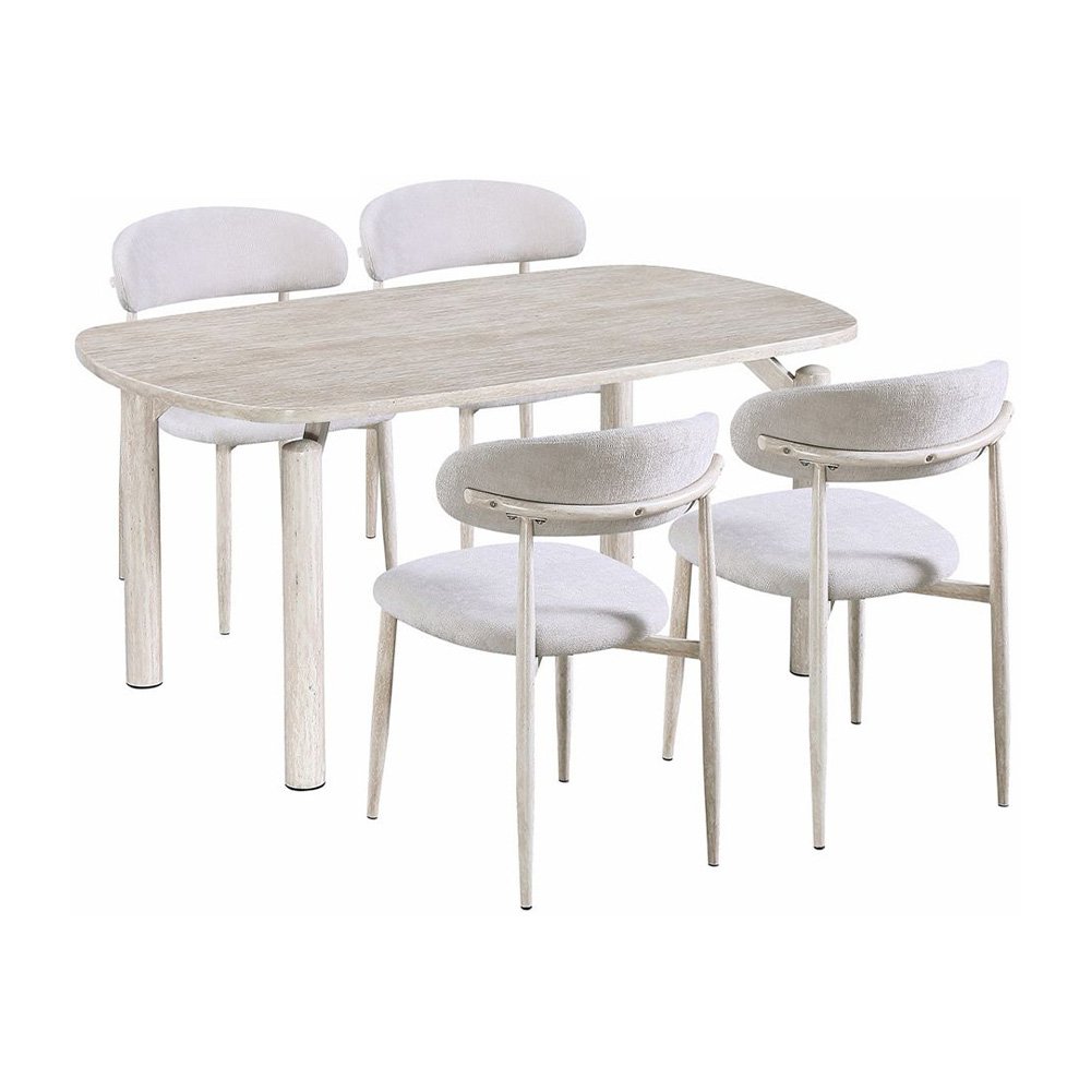 طاولة طعام رخام مودرن 4 كراسي بأرجل معدنية بيج