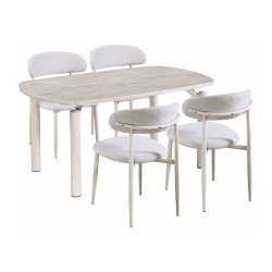 طاولة طعام رخام مودرن 4 كراسي بأرجل معدنية بيج