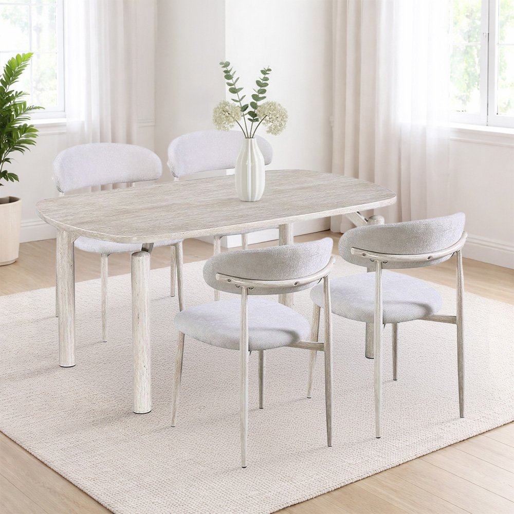 طاولة طعام رخام مودرن 4 كراسي بأرجل معدنية بيج