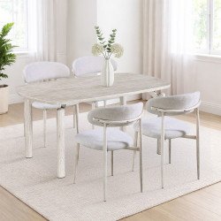 طاولة طعام رخام مودرن 4 كراسي بأرجل معدنية بيج