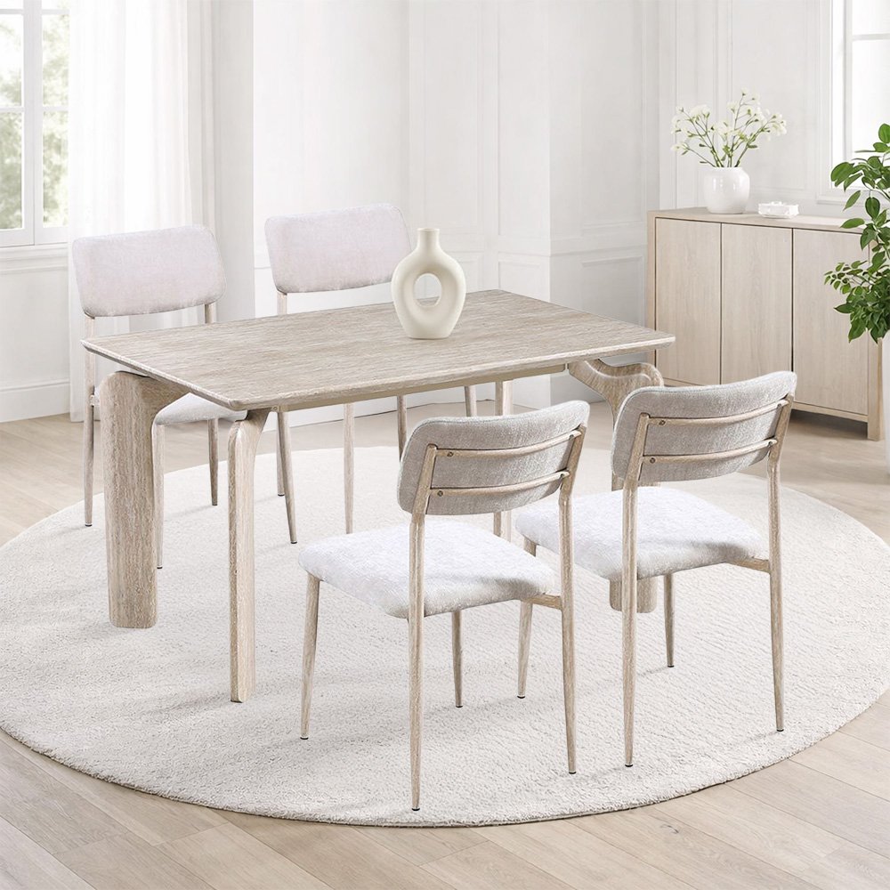 طاولة طعام رخام مودرن 4 كراسي بأرجل معدنية بيج