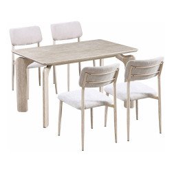 طاولة طعام رخام مودرن 4 كراسي بأرجل معدنية بيج