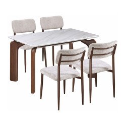 طاولة طعام رخام مودرن 4 كراسي بأرجل معدنية بيج