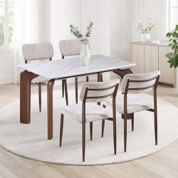 طاولة طعام رخام مودرن 4 كراسي بأرجل معدنية بيج