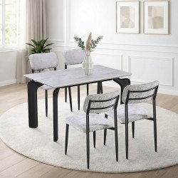 طاولة طعام رخام مودرن 4 كراسي بأرجل معدنية رمادي