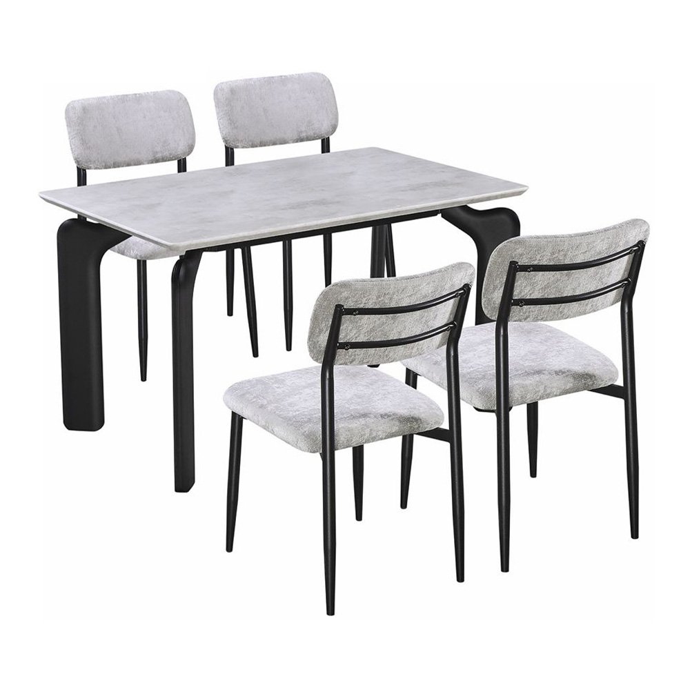 طاولة طعام رخام مودرن 4 كراسي بأرجل معدنية رمادي