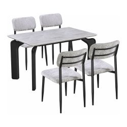 طاولة طعام رخام مودرن 4 كراسي بأرجل معدنية رمادي