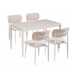 طاولة طعام رخام مودرن 4 كراسي بأرجل معدنية بيج