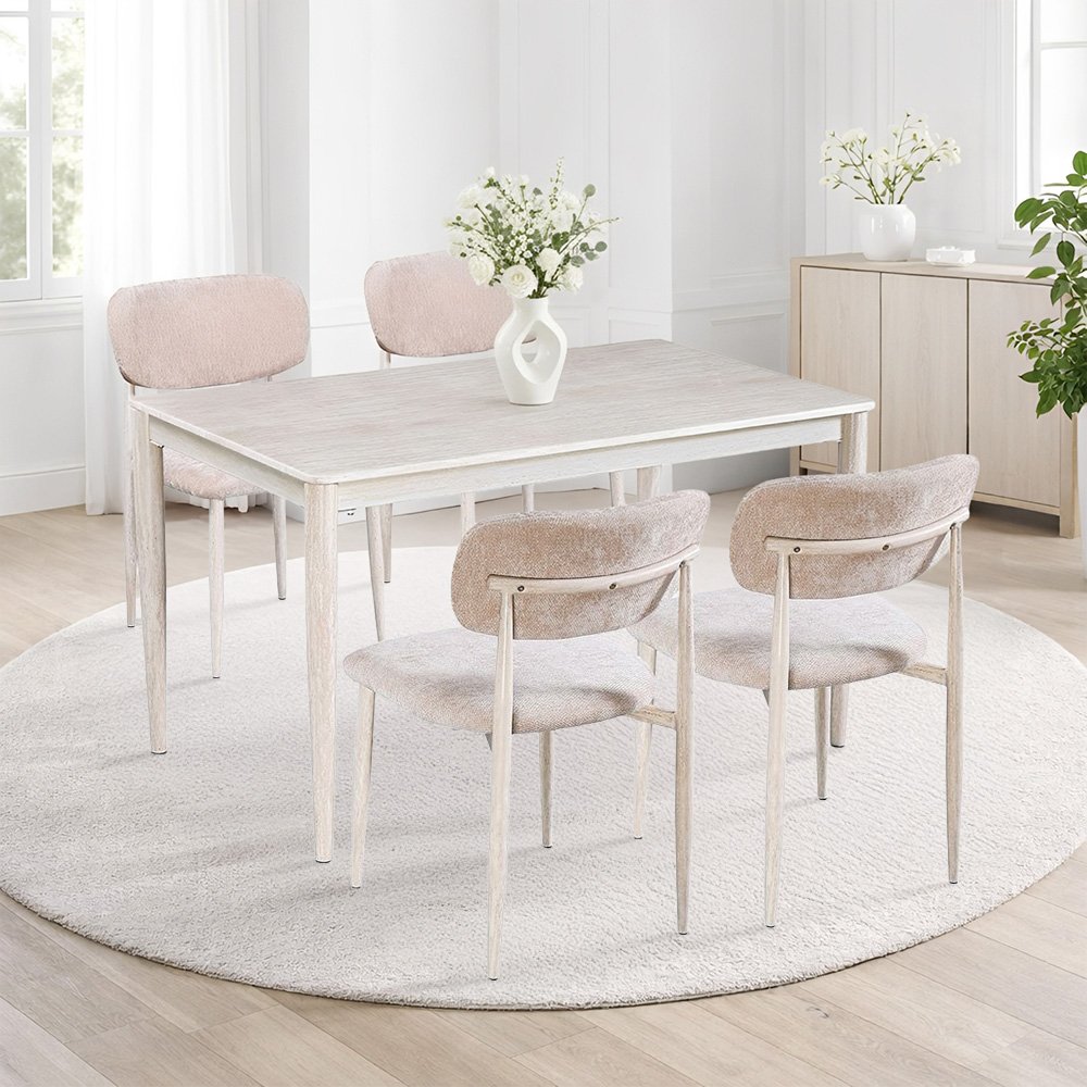 طاولة طعام رخام مودرن 4 كراسي بأرجل معدنية بيج