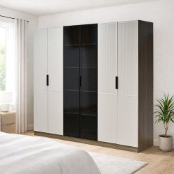 دولاب ملابس مودرن 6 باب خشب بأبواب زجاجية دولاب ملابس مودرن 6 باب خشب بأبواب زجاجية