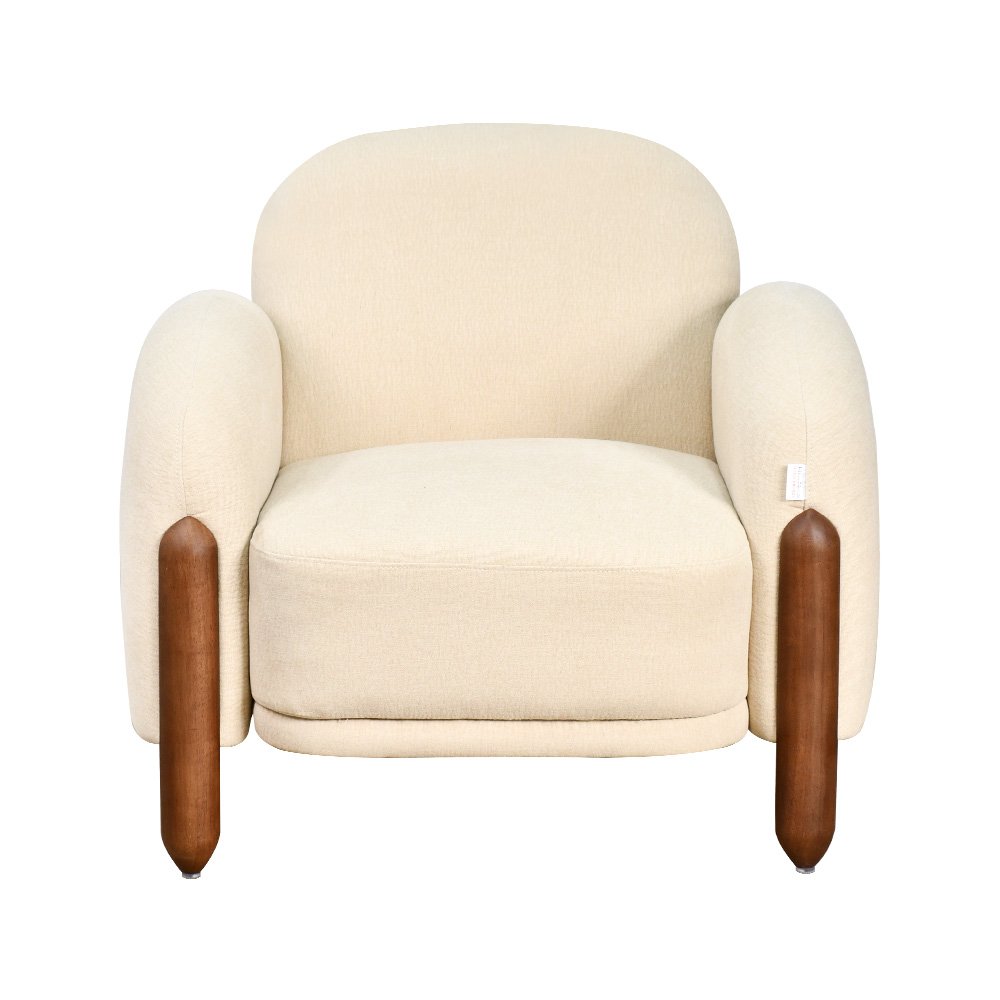 كرسي مفرد فخم قماش بهيكل خشبي مودرن بيج