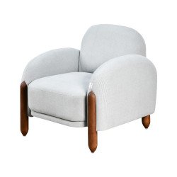 كرسي مفرد فخم قماش بهيكل خشبي مودرن رمادي