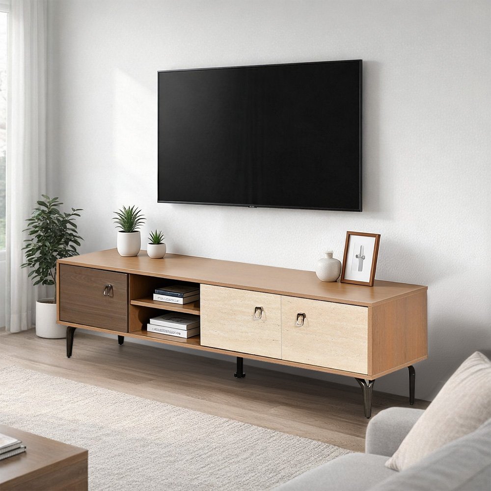 وحدة تلفاز مودرن خشبية بتصميم عصري 160 سم