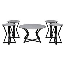 طقم طاولات خدمة 5 قطع خشب بقاعدة معدنية رمادي