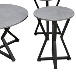 طقم طاولات خدمة 5 قطع خشب بقاعدة معدنية رمادي