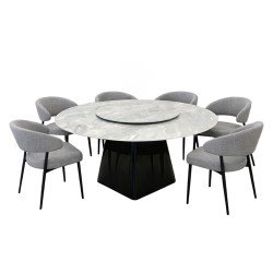 طاولة طعام فاخرة سطح سيراميك دوار 6 كراسي رمادي