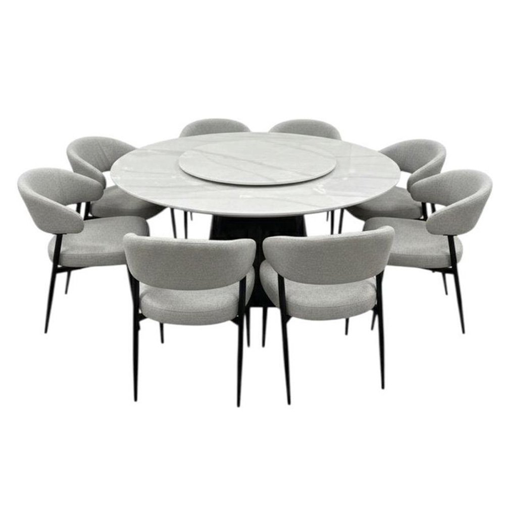 طاولة طعام فاخرة سطح سيراميك دوار 8 كراسي رمادي