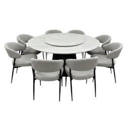 طاولة طعام فاخرة سطح سيراميك دوار 8 كراسي رمادي