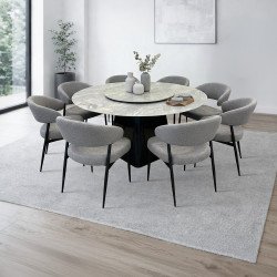 طاولة طعام فاخرة سطح سيراميك دوار 8 كراسي رمادي