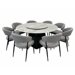 طاولة طعام فاخرة سطح سيراميك دوار 8 كراسي رمادي