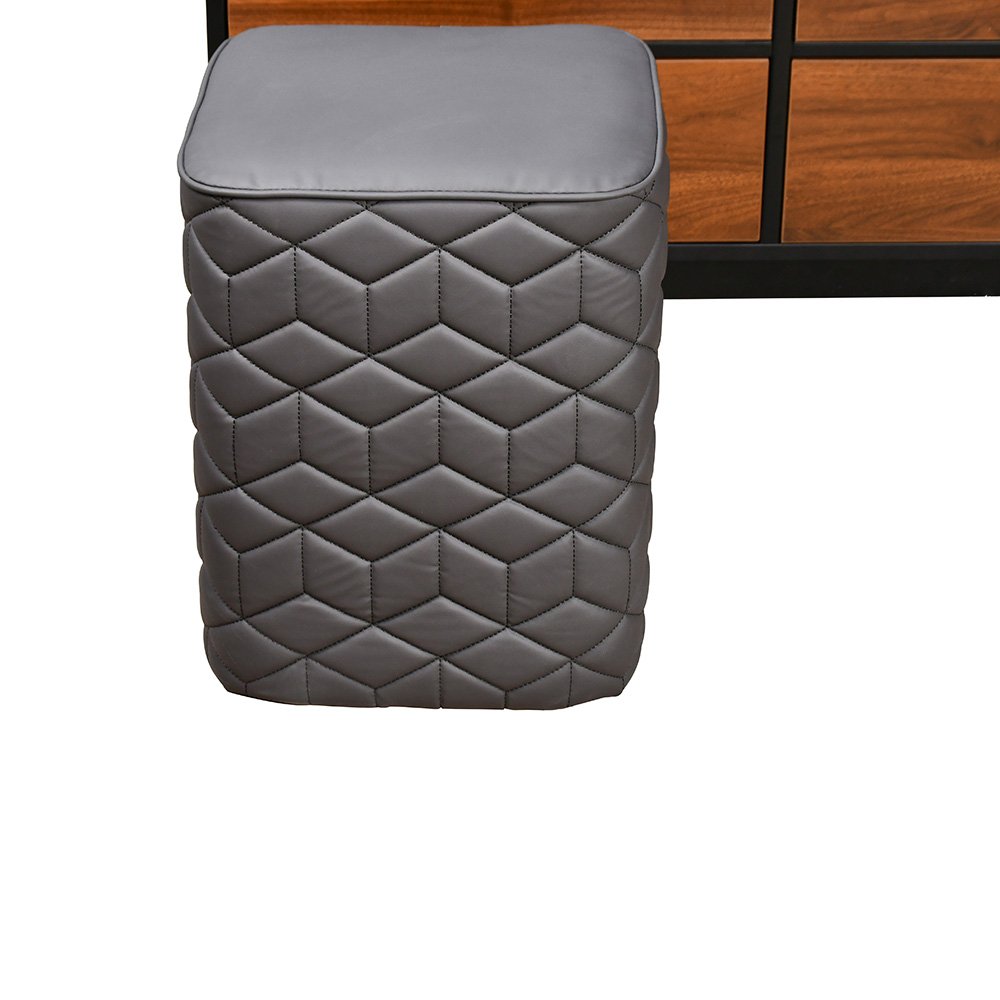 طاولة زينة مودرن 6 أدراج بمقابض بمرآة مع مقعد جلد