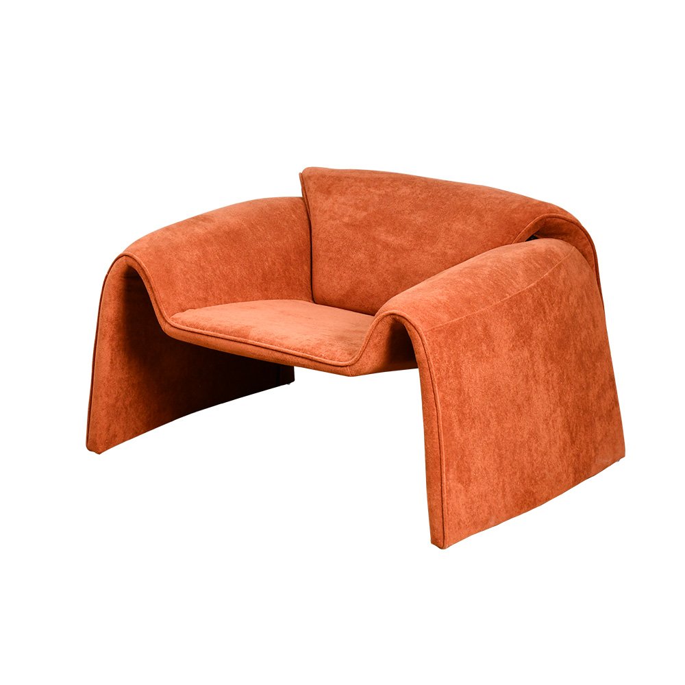 كرسي مفرد مودرن قماشي بهيكل خشبي برتقالي