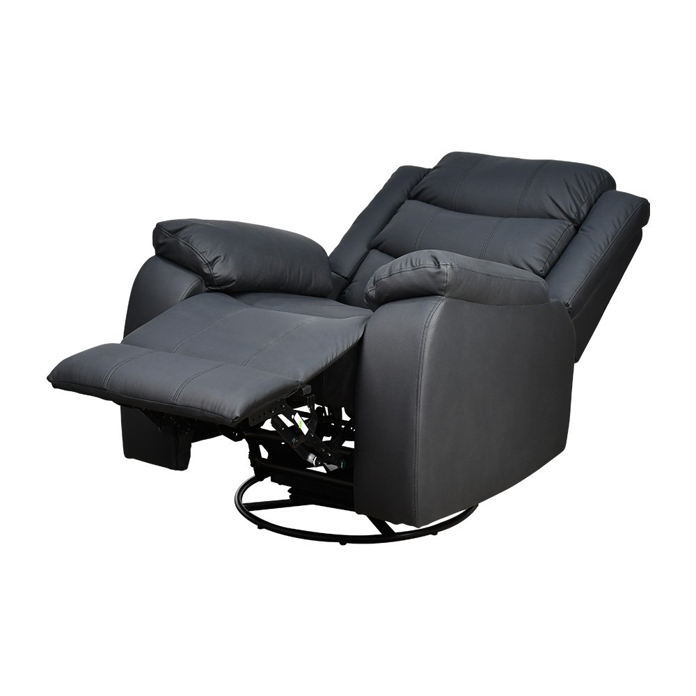 كرسي استرخاء فخم هزاز دوار بتصميم عصري جلد أسود