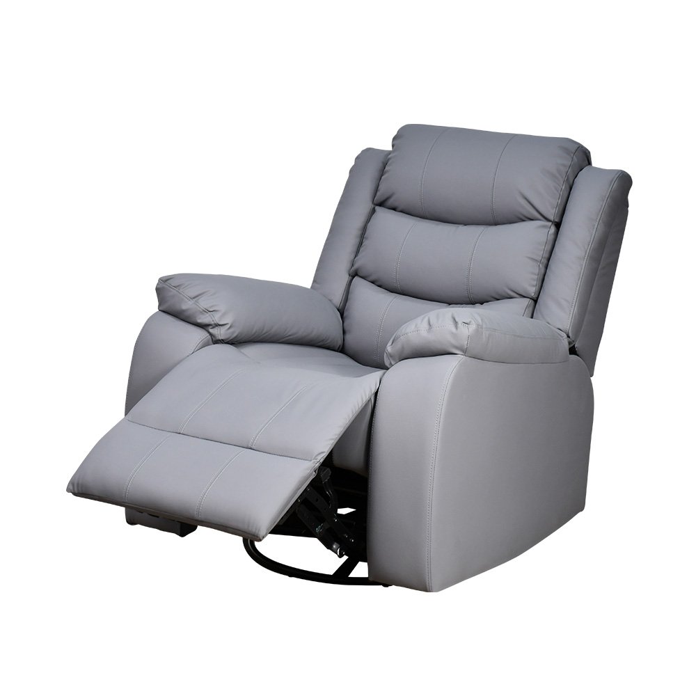 كرسي استرخاء فخم هزاز دوار بتصميم عصري جلد رمادي