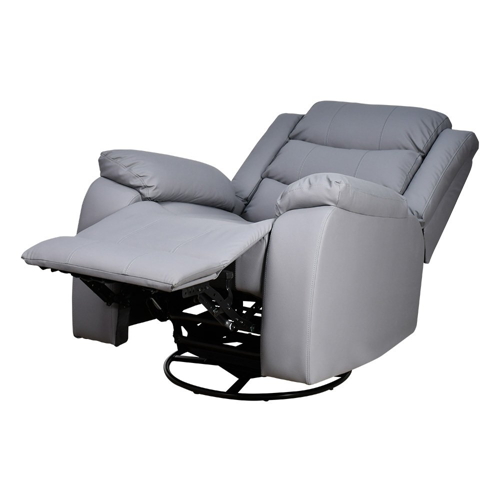 كرسي استرخاء فخم هزاز دوار بتصميم عصري جلد رمادي