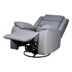 كرسي استرخاء فخم هزاز دوار بتصميم عصري جلد رمادي