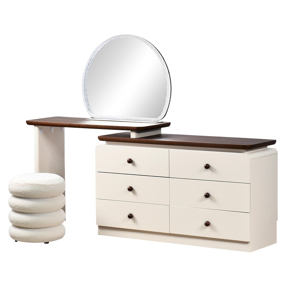 طاولة زينة مودرن خشبية 6 أدراج بمرآة مضيئة مع مقعد