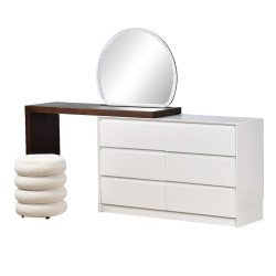 طاولة زينة مودرن خشبية 6 أدراج بمرآة مضيئة مع مقعد