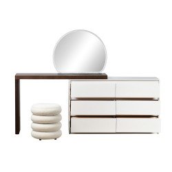 طاولة زينة مودرن خشبية 6 أدراج بمرآة مضيئة مع مقعد