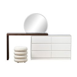 طاولة زينة مودرن خشبية 6 أدراج بمرآة مضيئة مع مقعد