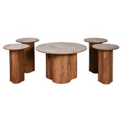 طقم طاولات خدمة مودرن 5 قطع خشب بني