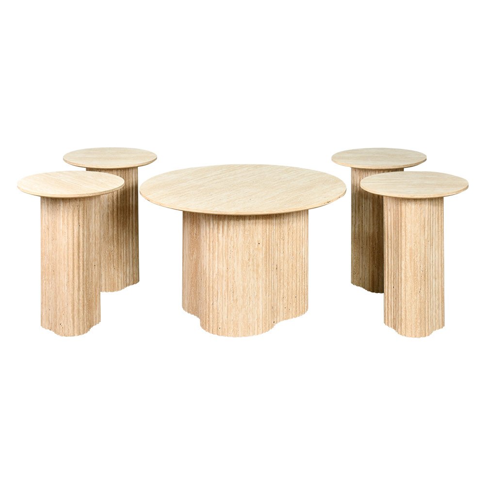 طقم طاولات خدمة مودرن 5 قطع خشب بيج