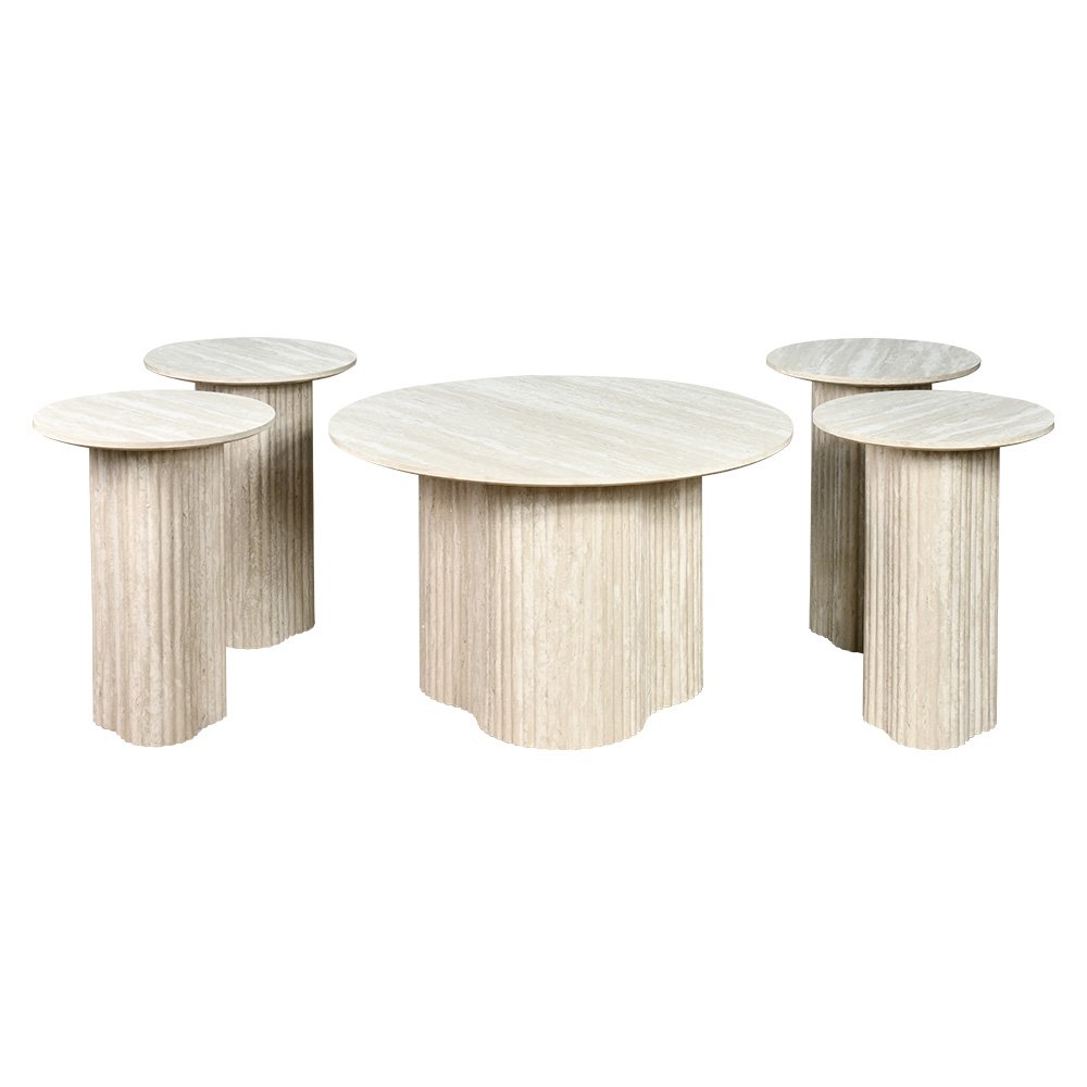 طقم طاولات خدمة مودرن 5 قطع خشب رمادي